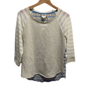Anthropologie One September MILLA Pullover Sweater Size Medium Cream Blue
